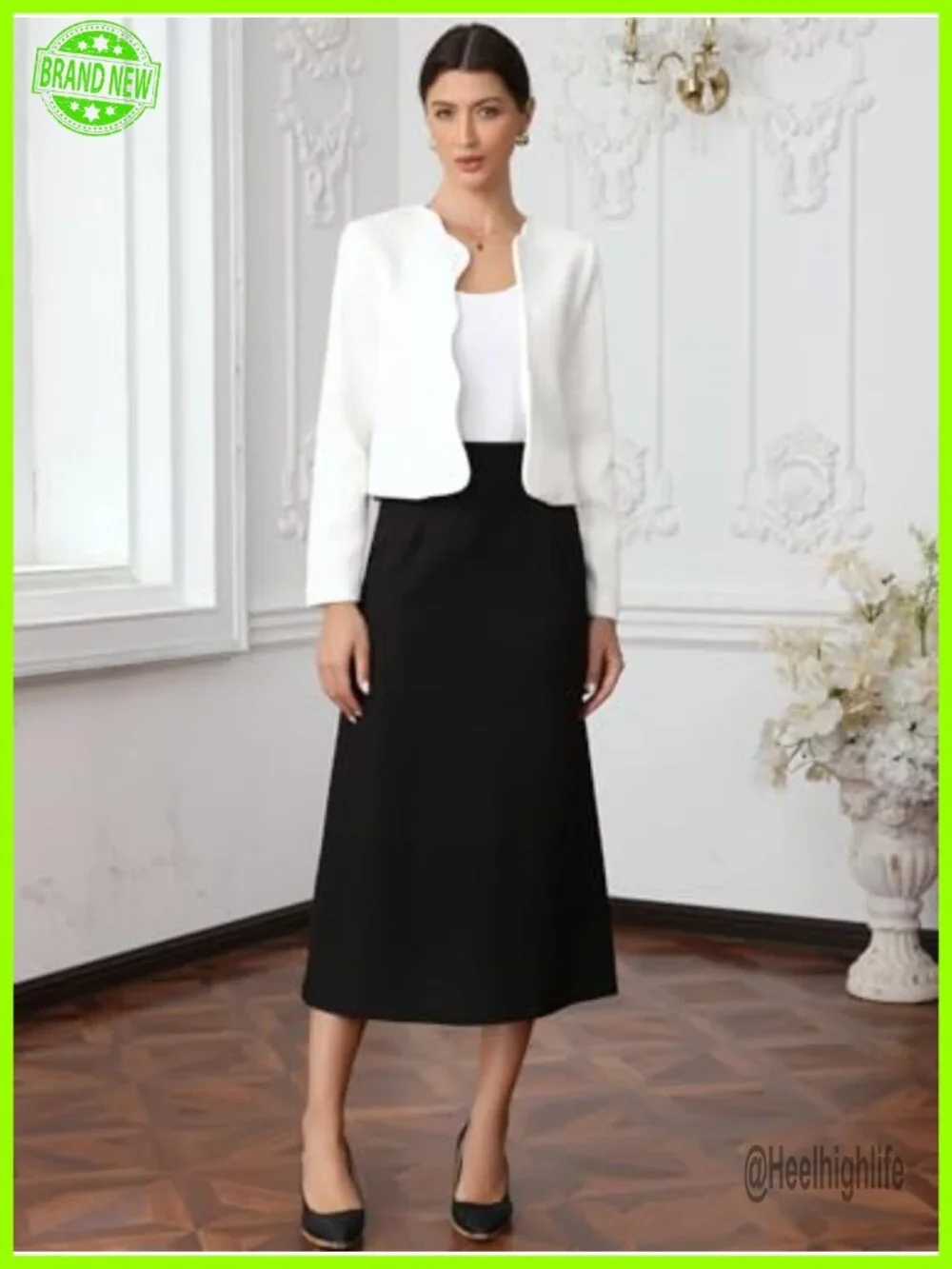 Tweed Blazer Suit Jacket Long Sleeve Collarless Open Front Cardigan Business